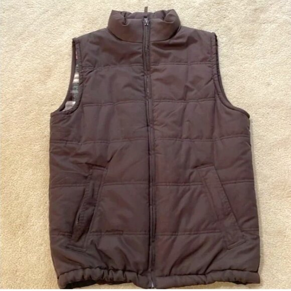Brown zipper vest lined with plaid flannel inside Women's Size Small - Picture 9 of 12